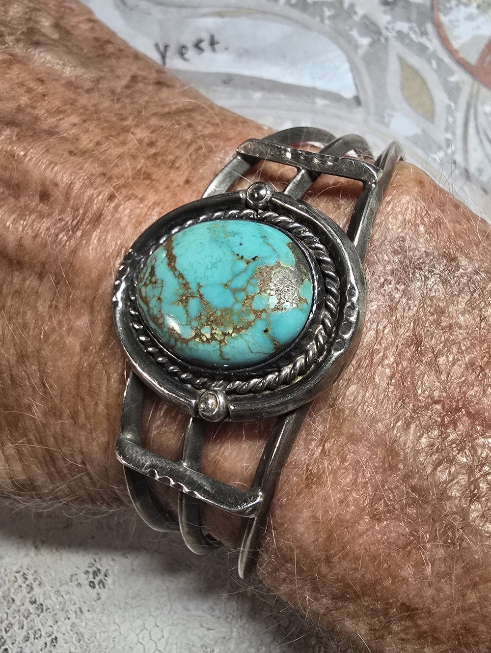 Vintage Navajo Sterling Silver And Number 8 Turquoise Exquisite Cuff Bracelet - Picture 2 of 5